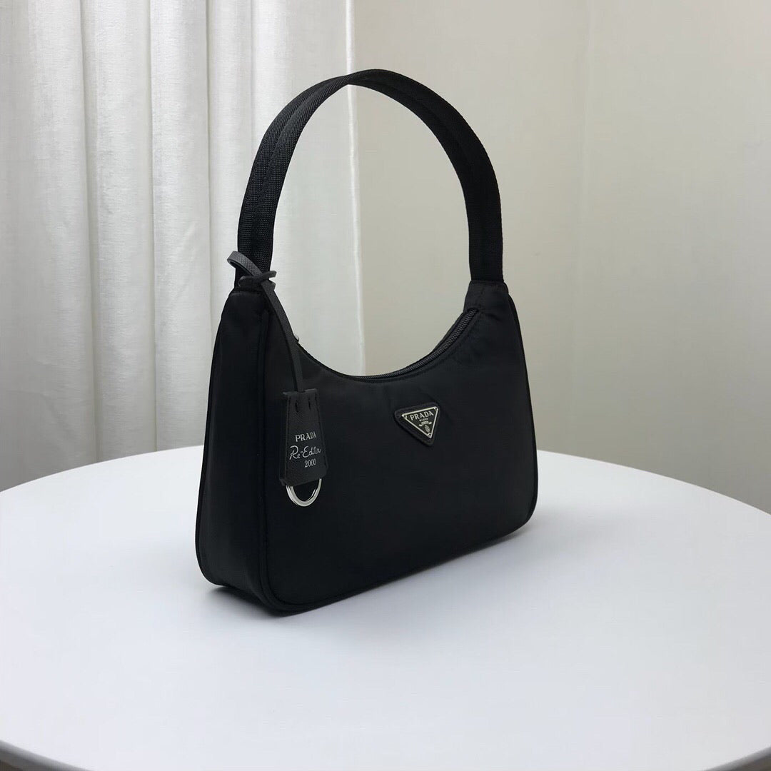 Mini Bag Nylon Black in Nylon/Saffiano Leather with Silver-tone