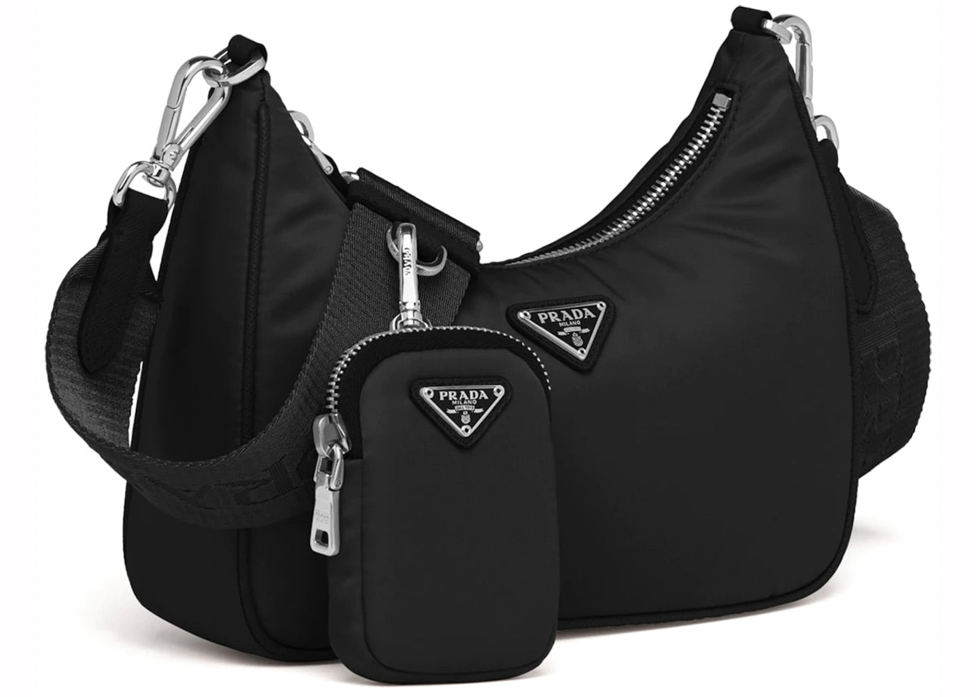 Shoulder Bag Nylon Black in Nylon/Saffiano Leather with Silver-tone