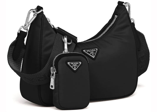 Shoulder Bag Nylon Black in Nylon/Saffiano Leather with Silver-tone