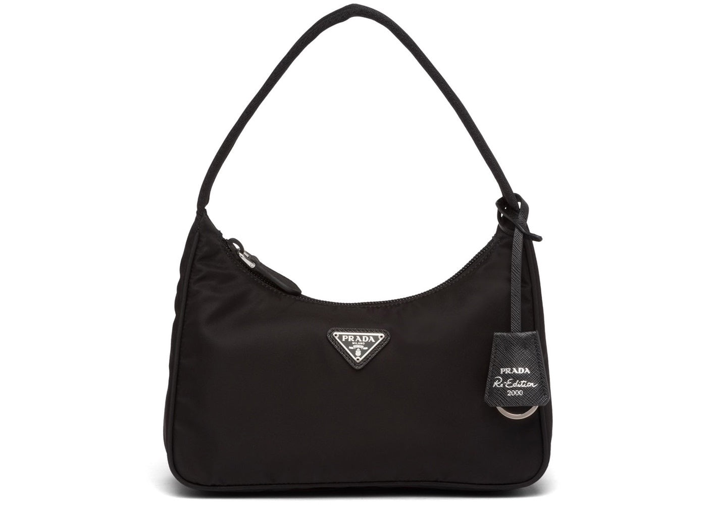Mini Bag Nylon Black in Nylon/Saffiano Leather with Silver-tone
