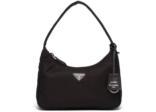 Mini Bag Nylon Black in Nylon/Saffiano Leather with Silver-tone