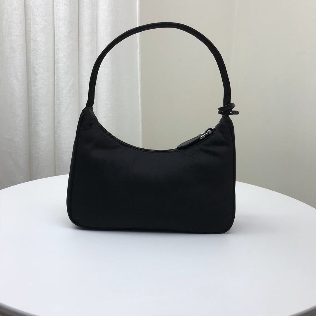 Mini Bag Nylon Black in Nylon/Saffiano Leather with Silver-tone
