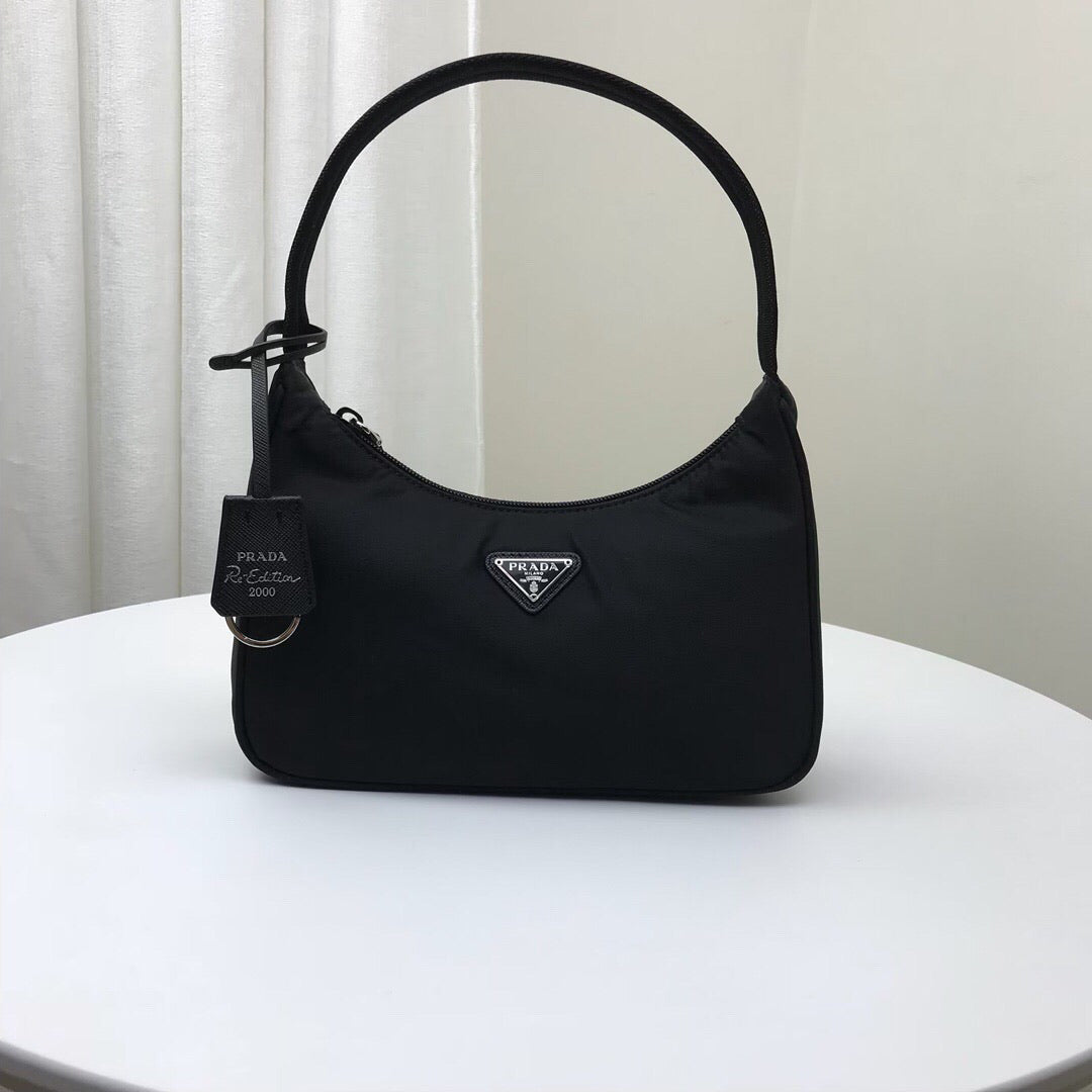 Mini Bag Nylon Black in Nylon/Saffiano Leather with Silver-tone