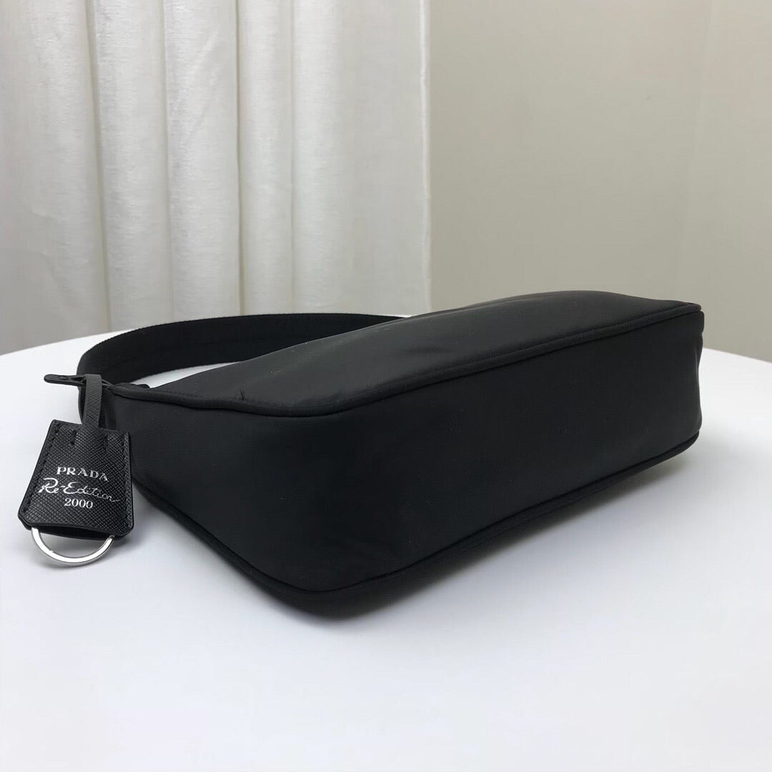 Mini Bag Nylon Black in Nylon/Saffiano Leather with Silver-tone